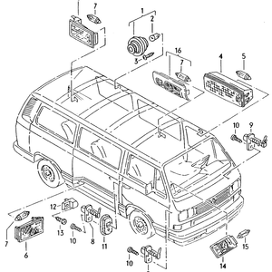 Vanagon electrical system diagram with labeled switches, relays, and connectors