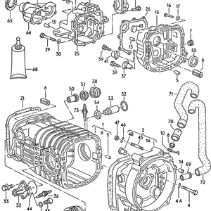 Exploded view diagram of a vehicle transmission assembly with labeled parts and components.