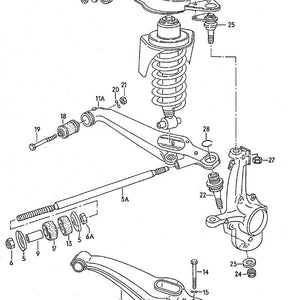 Exploded diagram of VW van front suspension assembly with labeled parts and components.
