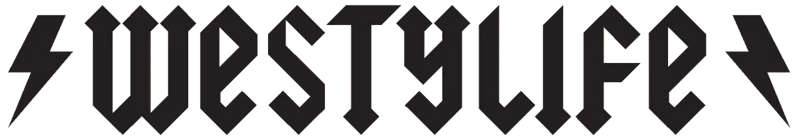 WESTYLIFE text logo in bold, angular font with lightning bolts on each side