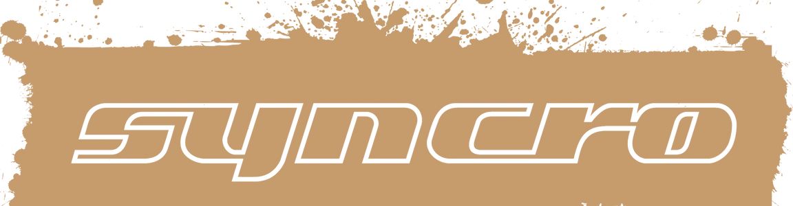 Brown paint splatter with stylized 'syncro' text, automotive decal graphic