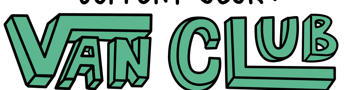Retro green 'Van Club' text logo on black background, outlined block letters