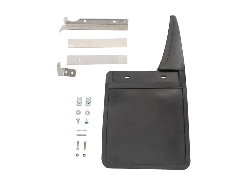 Car mud flap with mounting hardware on a white background