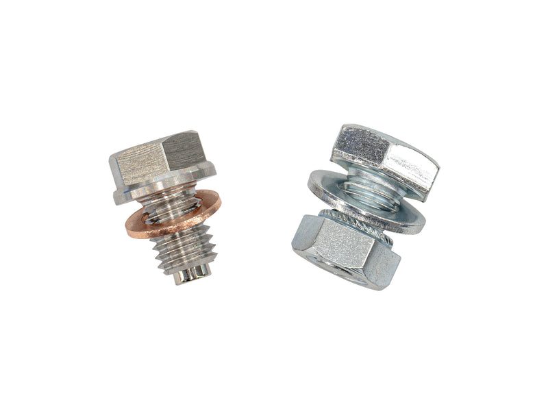 Two metal bolts on a white background