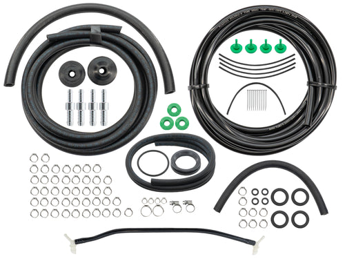 collection of fuel replacement components on white background