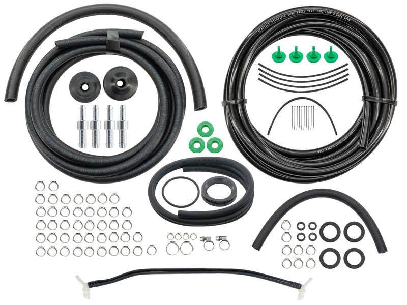 collection of fuel replacement components on white background