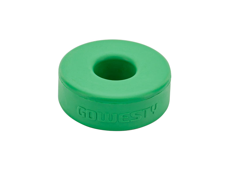 Front Durogreen Vanagon Shock Bushing with logo facing out on white background 