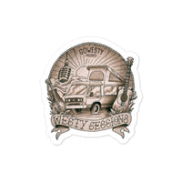 Thumbnail of Westy Sessions sticker featuring vanagon, microphone, banjo, and guitar.