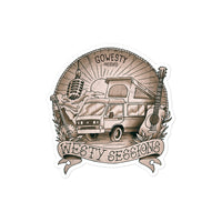 Thumbnail of Westy Sessions sticker featuring vanagon, microphone, banjo, and guitar.