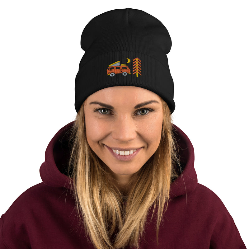 Go Outside Van & Moon Embroidered Beanie