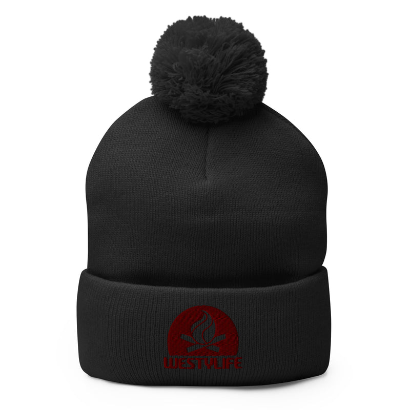 Westy Life Camp Fire Embroidered Pom-Pom Beanie