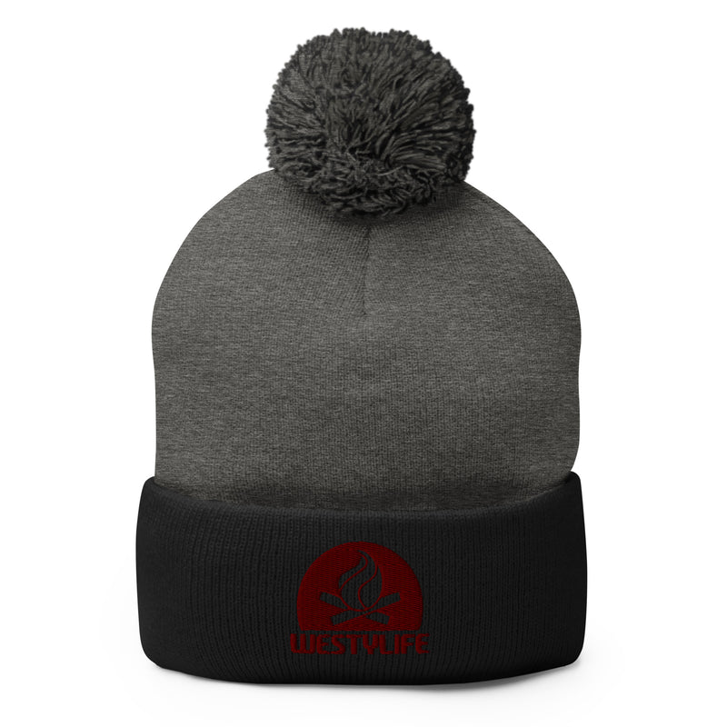 Westy Life Camp Fire Embroidered Pom-Pom Beanie