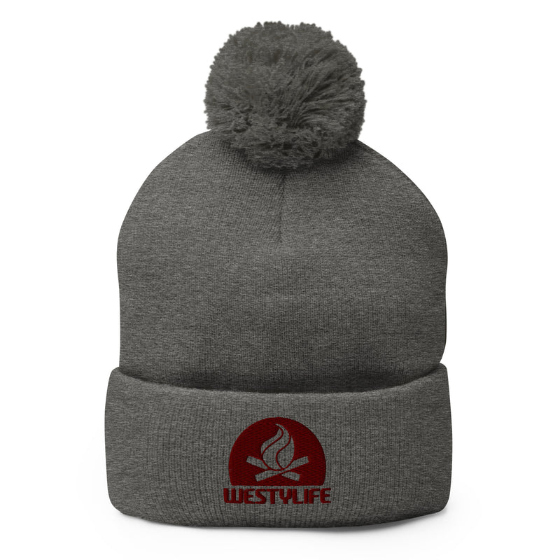 Westy Life Camp Fire Embroidered Pom-Pom Beanie