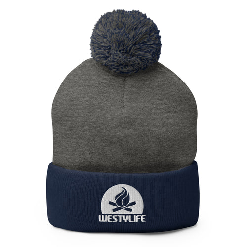 Westy Life Camp Fire Embroidered Pom-Pom Beanie