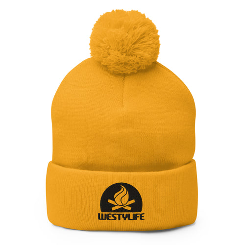 Westy Life Camp Fire Embroidered Pom-Pom Beanie