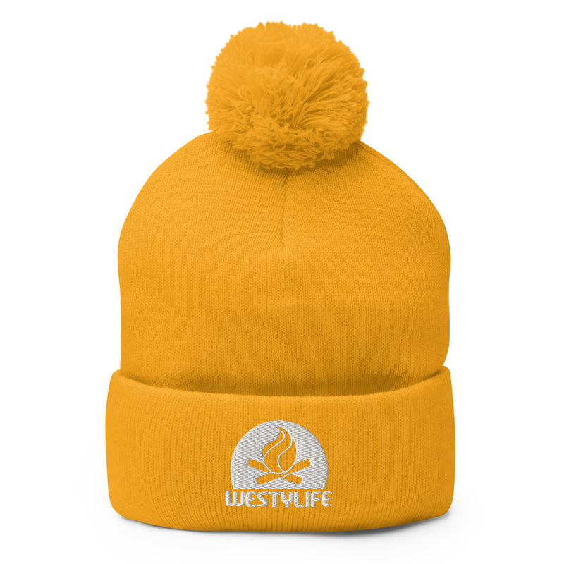 Westy Life Camp Fire Embroidered Pom-Pom Beanie