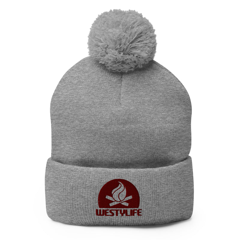 Westy Life Camp Fire Embroidered Pom-Pom Beanie