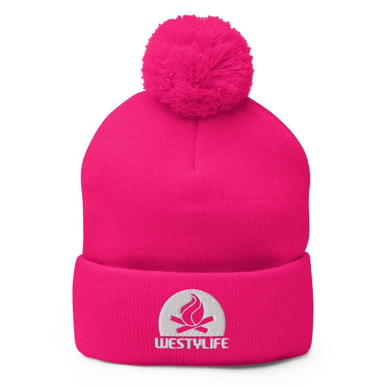 Westy Life Camp Fire Embroidered Pom-Pom Beanie