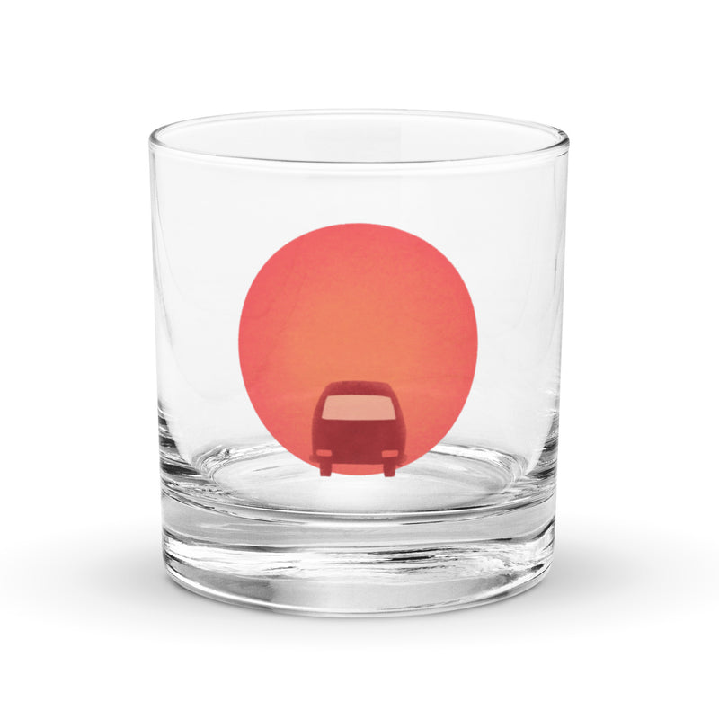 Sunset Bus Rocks Glass