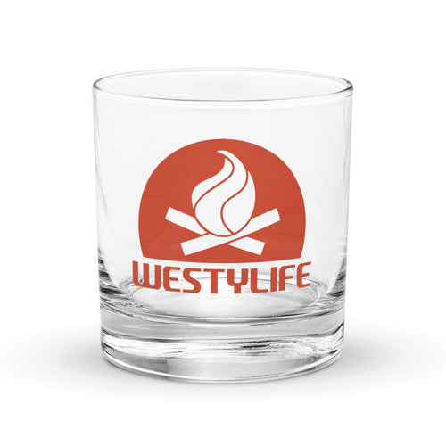 Westy Life Camp Fire Icon Rocks Glass