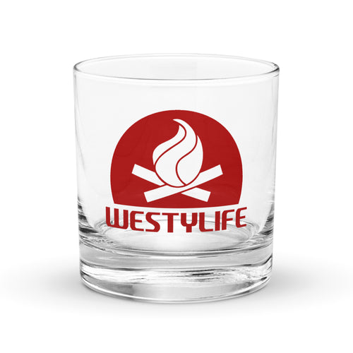 Westy Life Camp Fire Icon Rocks Glass