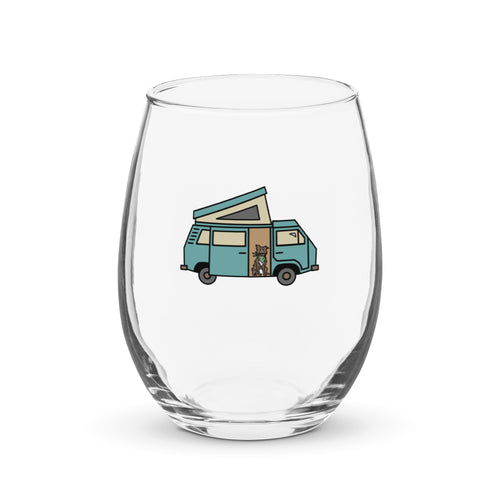 Dog in Van Stemless Wine Glass