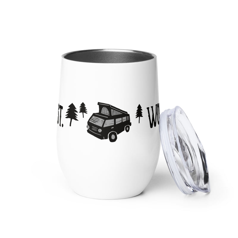 Camp First, Work Later Wine Tumbler